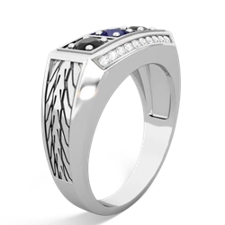 Lab Sapphire Three Stone Tire Tread Men's 14K White Gold ring R0520