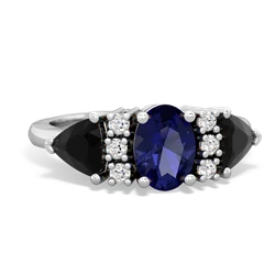 Lab Sapphire Antique Style Three Stone 14K White Gold ring R2186