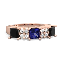 Lab Sapphire Three Stone Diamond Cluster 14K Rose Gold ring R2592