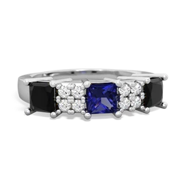 Lab Sapphire Three Stone Diamond Cluster 14K White Gold ring R2592