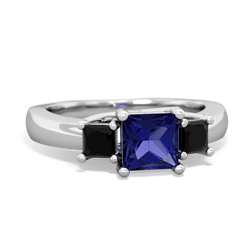 Lab Sapphire Three Stone Trellis 14K White Gold ring R4015