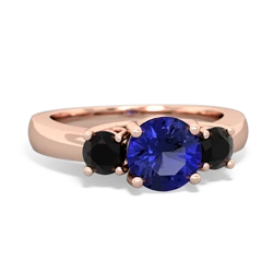 Lab Sapphire Three Stone Round Trellis 14K Rose Gold ring R4018