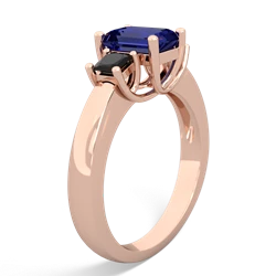 Lab Sapphire Three Stone Emerald-Cut Trellis 14K Rose Gold ring R4021