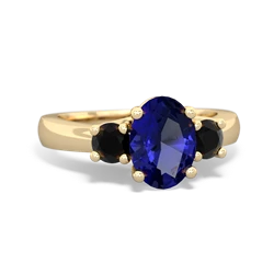 Lab Sapphire Three Stone Oval Trellis 14K Yellow Gold ring R4024