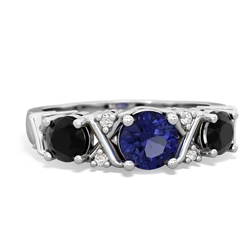 Lab Sapphire Hugs And Kisses 14K White Gold ring R5016