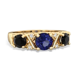 Lab Sapphire Hugs And Kisses 14K Yellow Gold ring R5016