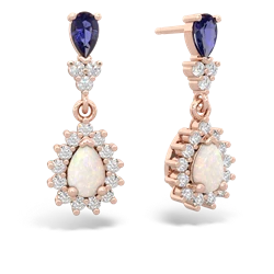 Lab Sapphire Halo Pear Dangle 14K Rose Gold earrings E1882