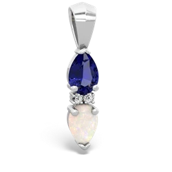Lab Sapphire Bowtie Drop 14K White Gold pendant P0865