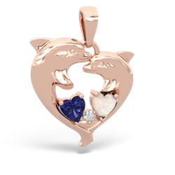 Lab Sapphire Dolphin Heart 14K Rose Gold pendant P5820