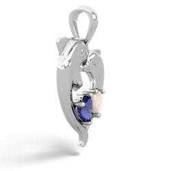 Lab Sapphire Dolphin Heart 14K White Gold pendant P5820