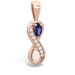 Lab Sapphire Diamond Infinity 14K Rose Gold pendant P5390