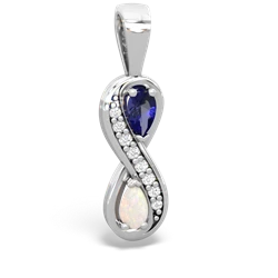 Lab Sapphire Diamond Infinity 14K White Gold pendant P5390