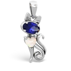 Lab Sapphire Kitten 14K White Gold pendant P5780