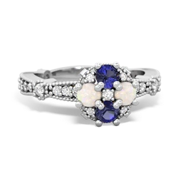 Lab Sapphire Sparkling Tiara Cluster 14K White Gold ring R26293RD