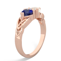 Lab Sapphire Celtic Knot Double Heart 14K Rose Gold ring R5040