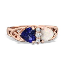 Lab Sapphire Celtic Knot Double Heart 14K Rose Gold ring R5040