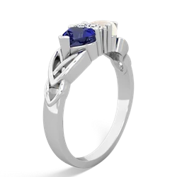 Lab Sapphire Celtic Knot Double Heart 14K White Gold ring R5040
