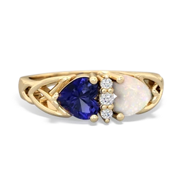 Lab Sapphire Celtic Knot Double Heart 14K Yellow Gold ring R5040