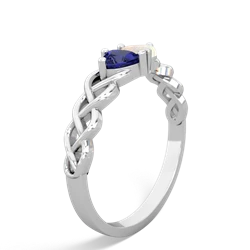 Lab Sapphire Heart To Heart Braid 14K White Gold ring R5870