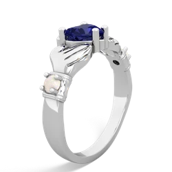 Lab Sapphire Claddagh Keepsake 14K White Gold ring R5245