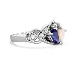 Lab Sapphire 'One Heart' Celtic Knot Claddagh 14K White Gold ring R5322