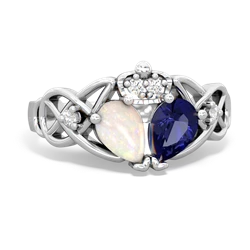 Lab Sapphire 'One Heart' Celtic Knot Claddagh 14K White Gold ring R5322