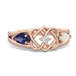 Lab Sapphire Hearts Intertwined 14K Rose Gold ring R5880