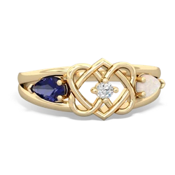 Lab Sapphire Hearts Intertwined 14K Yellow Gold ring R5880