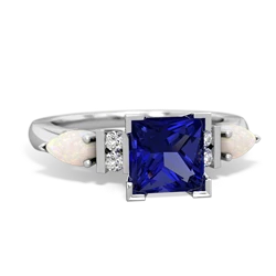 Lab Sapphire 6Mm Princess Eternal Embrace Engagement 14K White Gold ring C2002