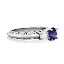 Lab Sapphire Art Deco Eternal Embrace Engagement 14K White Gold ring C2003