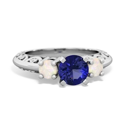 Lab Sapphire Art Deco Eternal Embrace Engagement 14K White Gold ring C2003