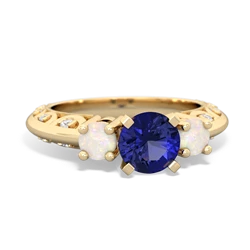 Lab Sapphire Art Deco Eternal Embrace Engagement 14K Yellow Gold ring C2003