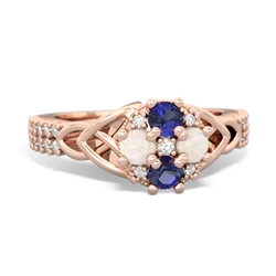 Lab Sapphire Celtic Knot Cluster Engagement 14K Rose Gold ring R26443RD