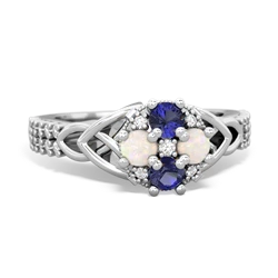 Lab Sapphire Celtic Knot Cluster Engagement 14K White Gold ring R26443RD