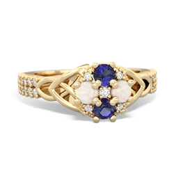 Lab Sapphire Celtic Knot Cluster Engagement 14K Yellow Gold ring R26443RD