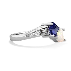 Lab Sapphire Snuggling Hearts 14K White Gold ring R2178