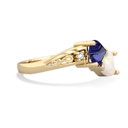 Lab Sapphire Snuggling Hearts 14K Yellow Gold ring R2178