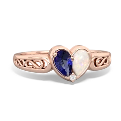 Lab Sapphire Filligree 'One Heart' 14K Rose Gold ring R5070