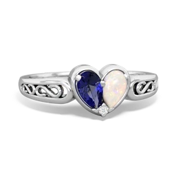 Lab Sapphire Filligree 'One Heart' 14K White Gold ring R5070