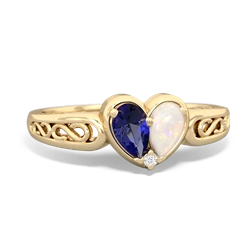 Lab Sapphire Filligree 'One Heart' 14K Yellow Gold ring R5070