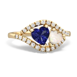 Lab Sapphire Mother And Child 14K Yellow Gold ring R3010