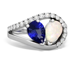 Lab Sapphire Nestled Heart Keepsake 14K White Gold ring R5650