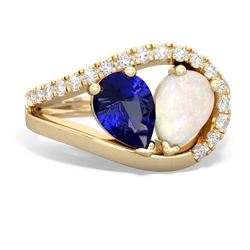 Lab Sapphire Nestled Heart Keepsake 14K Yellow Gold ring R5650