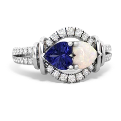 Lab Sapphire Art-Deco Keepsake 14K White Gold ring R5630