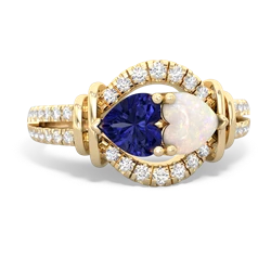 Lab Sapphire Art-Deco Keepsake 14K Yellow Gold ring R5630