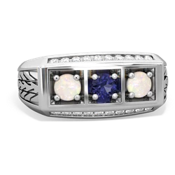 Lab Sapphire Three Stone Tire Tread Men's 14K White Gold ring R0520