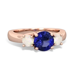 Lab Sapphire Three Stone Round Trellis 14K Rose Gold ring R4018