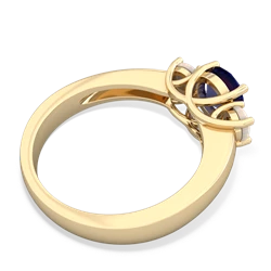 Lab Sapphire Three Stone Round Trellis 14K Yellow Gold ring R4018