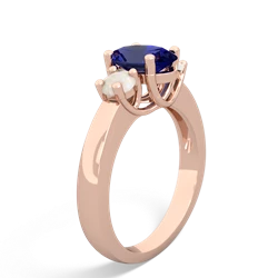 Lab Sapphire Three Stone Oval Trellis 14K Rose Gold ring R4024