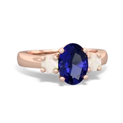 Lab Sapphire Three Stone Oval Trellis 14K Rose Gold ring R4024